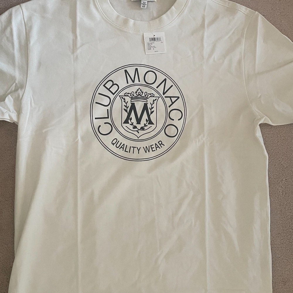 Club Monaco White Short Sleeve Tee with Bold Logo